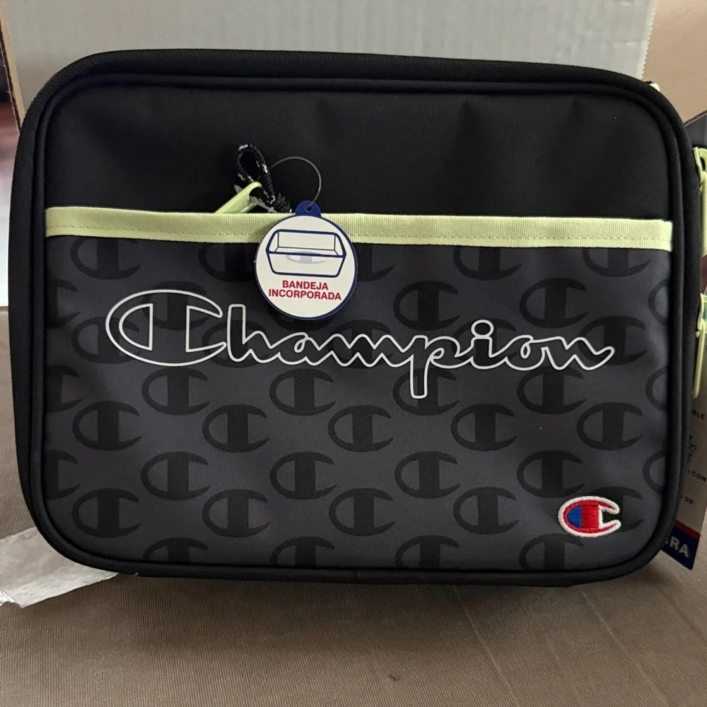 Champion Black and neon yellow/green with white Logo Lunchbox w/ built-in tray
